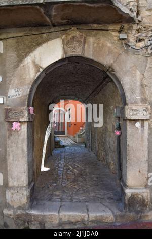 A narrow street in Fontanarosa, a small village in the province of Avellino, Italy. Stock Photo