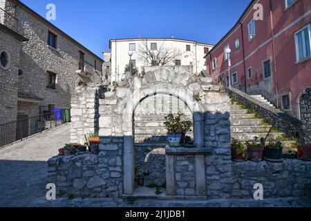 An ancient stone arch in a street of Fontanarosa, a small village in the province of Avellino, Italy. Stock Photo