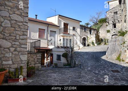 A narrow street in Fontanarosa, a small village in the province of Avellino, Italy. Stock Photo