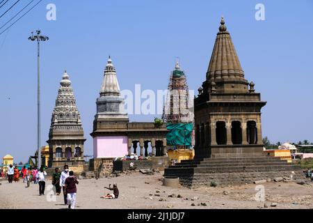 Pandharpur, India, 26 February 2022, Pundalik temple on bank of river chandrabhaga at Pandharpur, Maharashtra, India. Stock Photo