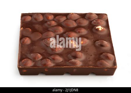 Chocolate square bar with hazelnuts isolated on a white background with shadows Stock Photo