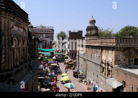 Pandharpur, India, 26 February 2022, Pundalik temple on bank of river chandrabhaga at Pandharpur, Maharashtra, India. Stock Photo