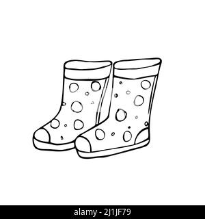 Rubber boots isolated on a white background. Autumn shoes for walking in puddles. Water-resistant boots. Boots of a gardener to work in the garden. Stock Vector