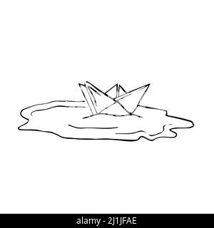 Cartoon concept logotype Paper boat vector illustration. Isolated vector Stock Vector