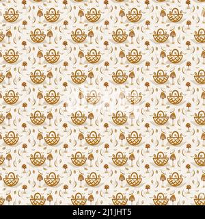 Gender neutral mushroom seamless raster background. Simple whimsical romantic 2 tone pattern. Kids nursery wallpaper or scandi all over print.  Stock Photo