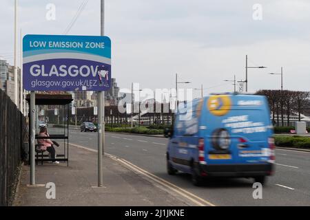 sign for low emissions zone, Broomielaw, Glasgow,Scotland,UK Stock Photo