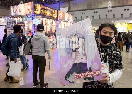 Tokyo, Japan. 26th Mar, 2022. A merchandise seller at Anime Japan 2022. Tokyo Big Sight, Odaiba, billed as the largest Anime convention in the world this 4 day event runs from March 26th to March 29th (the last two days are on-line) and features hundreds of domestic and foreign anime-related companies showcasing fan favourites and latest releases alongside animation merchandise and cosplay performances. Credit: SOPA Images Limited/Alamy Live News Stock Photo