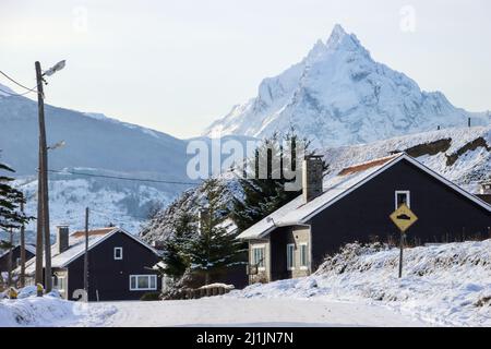 Road to the Upper Mission of Ushuaia in winter Stock Photo
