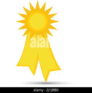 Blank yellow rosette award ribbon on white background Stock Vector