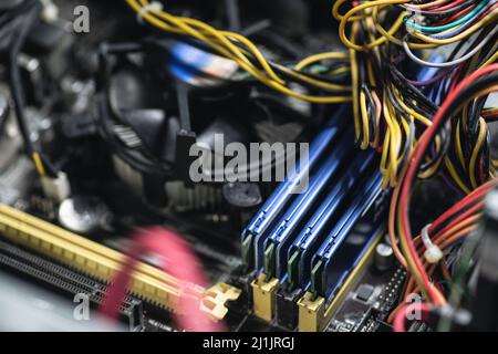 Different computer parts inside the personal computer Stock Photo