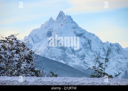 View of Mount Olivia in Winter Stock Photo