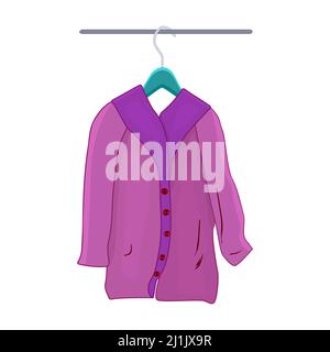 Jacket on clothes hanger isolated on white background. Garment rack with coat hanging on wooden hanger. Autumn warm overcoat. Piece of wardrobe.Vector Stock Vector