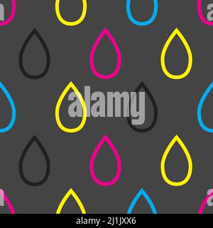 CMYK drops seamless geometric flat pattern. CMYK background. Vector illustration, backdrop Stock Vector