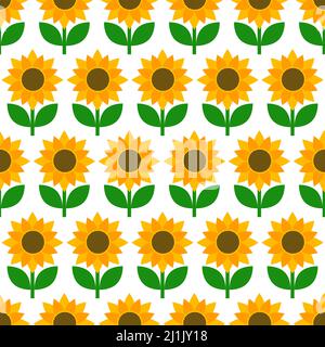 Sunflower seamless pattern with yellow petals. Summer background. Sunflower backdrop Stock Vector
