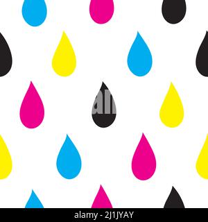 CMYK drops seamless geometric flat pattern. CMYK background. Vector illustration, backdrop Stock Vector