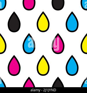 CMYK drops seamless geometric flat pattern. CMYK background. Vector illustration, backdrop Stock Vector
