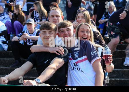 Featherstone, UK. 26th Mar, 2022. The Hull FC fans in good spirits ahead of the game in Featherstone, United Kingdom on 3/26/2022. (Photo by James Heaton/News Images/Sipa USA) Credit: Sipa USA/Alamy Live News Stock Photo