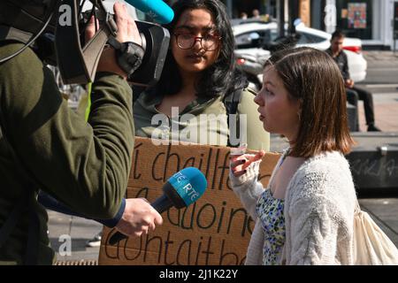 Cork city, Ireland. 2nd Mar, 2022. Fridays for future Cork participated in global climate change protest in Grand parade. Credit: Karlis Dzjamko/Alamy Live News Stock Photo