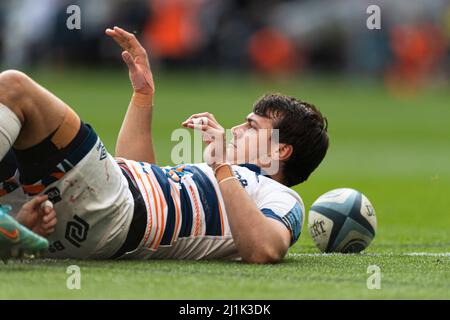 London, UK. 26th, Mar 2022. Antoine Frisch of Bristol Bears scores a try during Gallagher Premiership Rugby - Saracens vs Bristol Bears at Tottenham Hotspur Stadium on Saturday, 26 March 2022. LONDON ENGLAND.  Credit: Taka G Wu/Alamy Live News Stock Photo