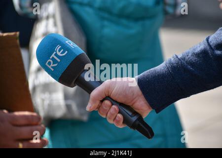 RTE logo on microphone. copyspace Stock Photo