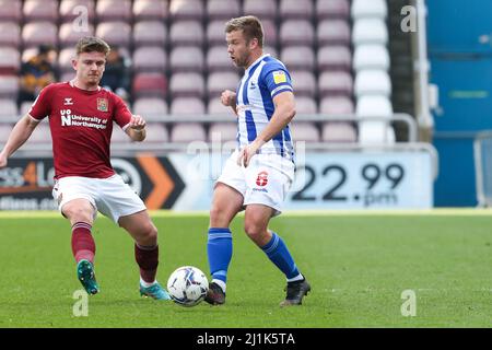 Northampton, UK. MAR 26TH Hartlepool United's captain Nicky Featherstone during the first half of the Sky Bet League 2 match between Northampton Town and Hartlepool United at the PTS Academy Stadium, Northampton on Saturday 26th March 2022. (Credit: John Cripps | MI News) Credit: MI News & Sport /Alamy Live News