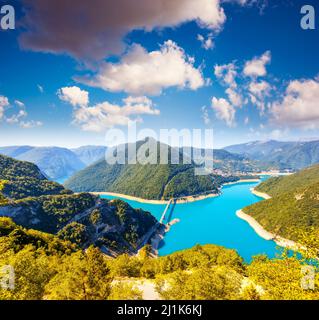 The famous Piva Canyon with its fantastic reservoir. National park Montenegro and Bosnia and Herzegovina, Balkans, Europe. Beauty world. Stock Photo