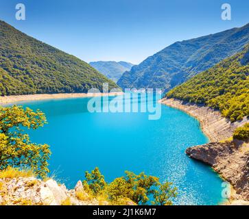 The famous Piva Canyon with its fantastic reservoir. National park Montenegro and Bosnia and Herzegovina, Balkans, Europe. Beauty world. Stock Photo