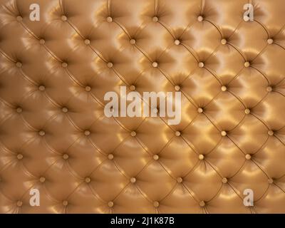 Texture of brown beige leather background with capitone pattern, full-frame. Brown retro Chesterfield style. Stock Photo