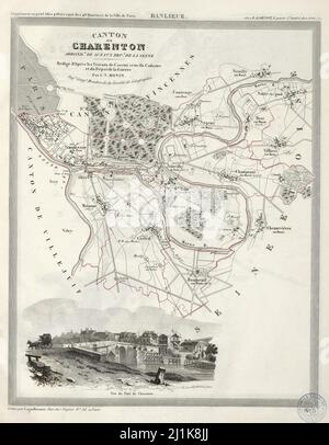 Vintage map France cantons 19th century. All maps are beautifully hand drawn and illustrated showing the France at the time. Stock Photo