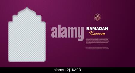 Ramadan Kareem, islamic arabic burgundy luxury background with geometric pattern and empty photo space. Template Vector Stock Vector