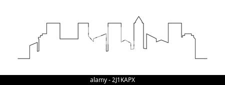Continuous line drawing city buildings. Town one line art. Stock Vector