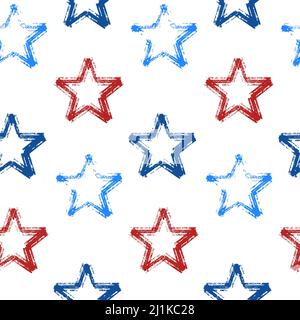 Seamless pattern, abstract background with a star in the colors of the American flag USA, imitation of graffiti illustration Stock Photo