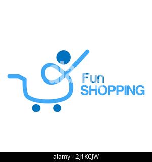 Fun shopping text and shopping cart icon. Vector Illustration on white background. Stock Vector