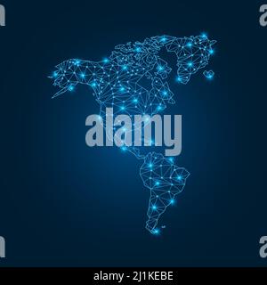 North and South America map with polygonal glowing shapes. Stock Vector