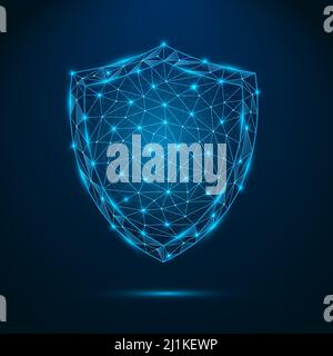 Futuristic glowing low polygonal security guard shield symbol. Antivirus sign with connection lighting dots. Stock Vector