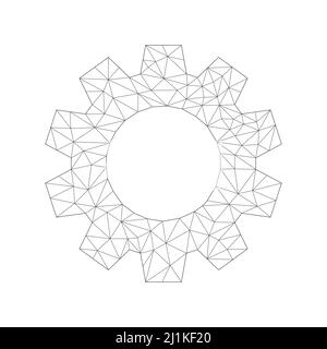 Low polygonal gear symbol. Cogwheel sign with connection triangular shapes. Stock Vector