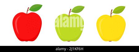 Set of red, green and yellow apples. Fresh color fruits collection. Stock Vector