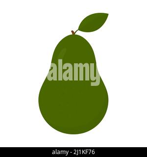 Avocado fruit. Whole avocado with green leaf. Vector isolated on white. Stock Vector
