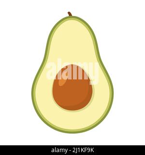 Avocado fruit. Half avocado with brown seed. Vector isolated on white. Stock Vector