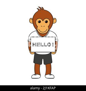 Wise dressed monkey with hello inscription. Stock Vector