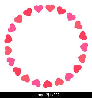 Red and pink hearts circle border. Hearts round frame with empty copy space. St. Valentine's Day sign. Stock Vector