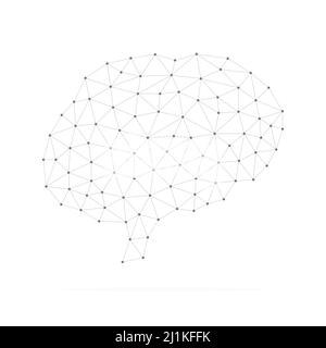 Human brain with low poly black connected dots. Internal organ with triangular linear shapes. Stock Vector