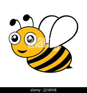 Cute bee character. Happy yellow and black bee with big eyes Stock Vector