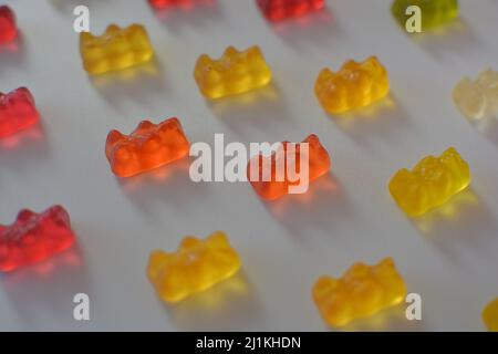 Collection of colorful jelly gummy bears, isolated on white background Stock Photo