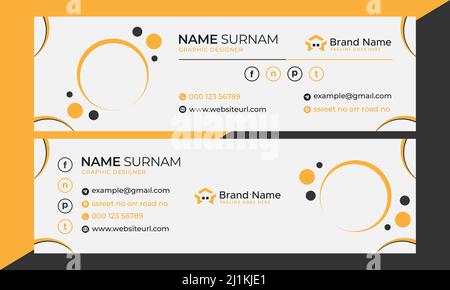 Corporate, Modern and Professional Email Signature. Email footer. Personal social media cover design. Vectors Illustrations. black and yellow. Stock Vector