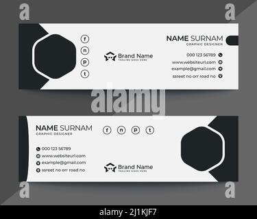 Corporate, Modern and Professional Email Signature. Email footer. Personal social media cover design. Vectors Illustrations. black and white Stock Vector
