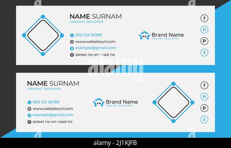 Corporate, Modern and Professional Email Signature. Email footer. Personal social media cover design. Vectors Illustrations. black and blue. Stock Vector