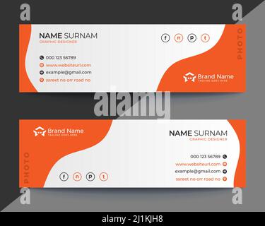 Corporate, Modern and Professional Email Signature. Email footer. Personal social media cover design. Vectors Illustrations. black and orange. Stock Vector