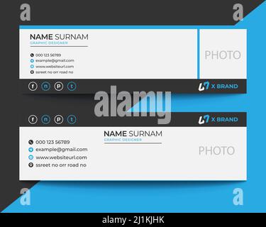 Corporate, Modern and Professional Email Signature. Email footer. Personal social media cover design. Vectors Illustrations. black and blue. Stock Vector