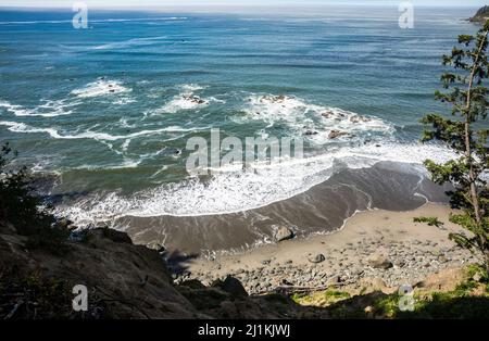 Looking down at a beach on the south Olympic Coast, Olympic National Park and marine sanctuary, Washington, USA. Stock Photo